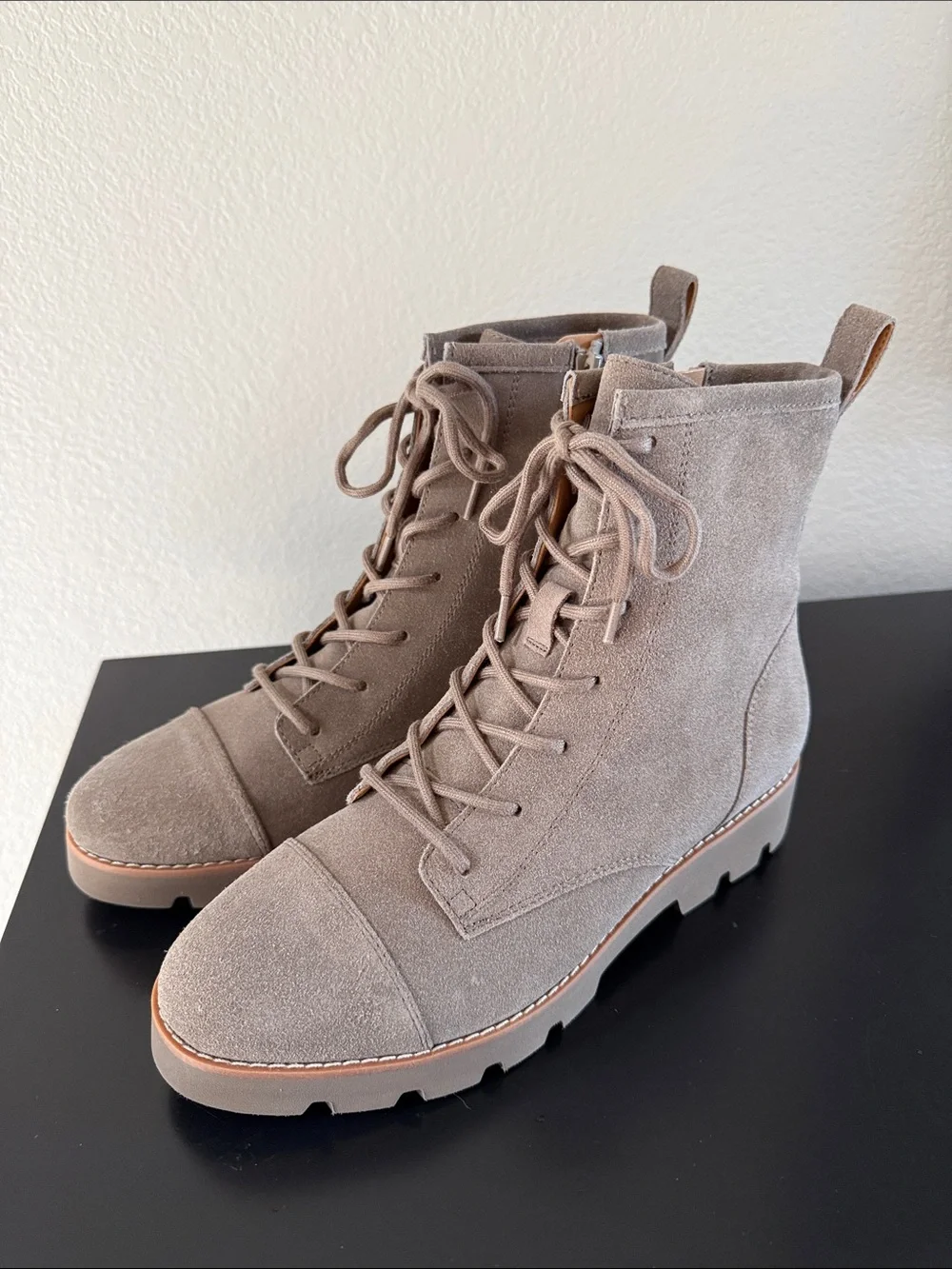 Vionic Lani II Taupe Suede Lace-Up Combat Booties